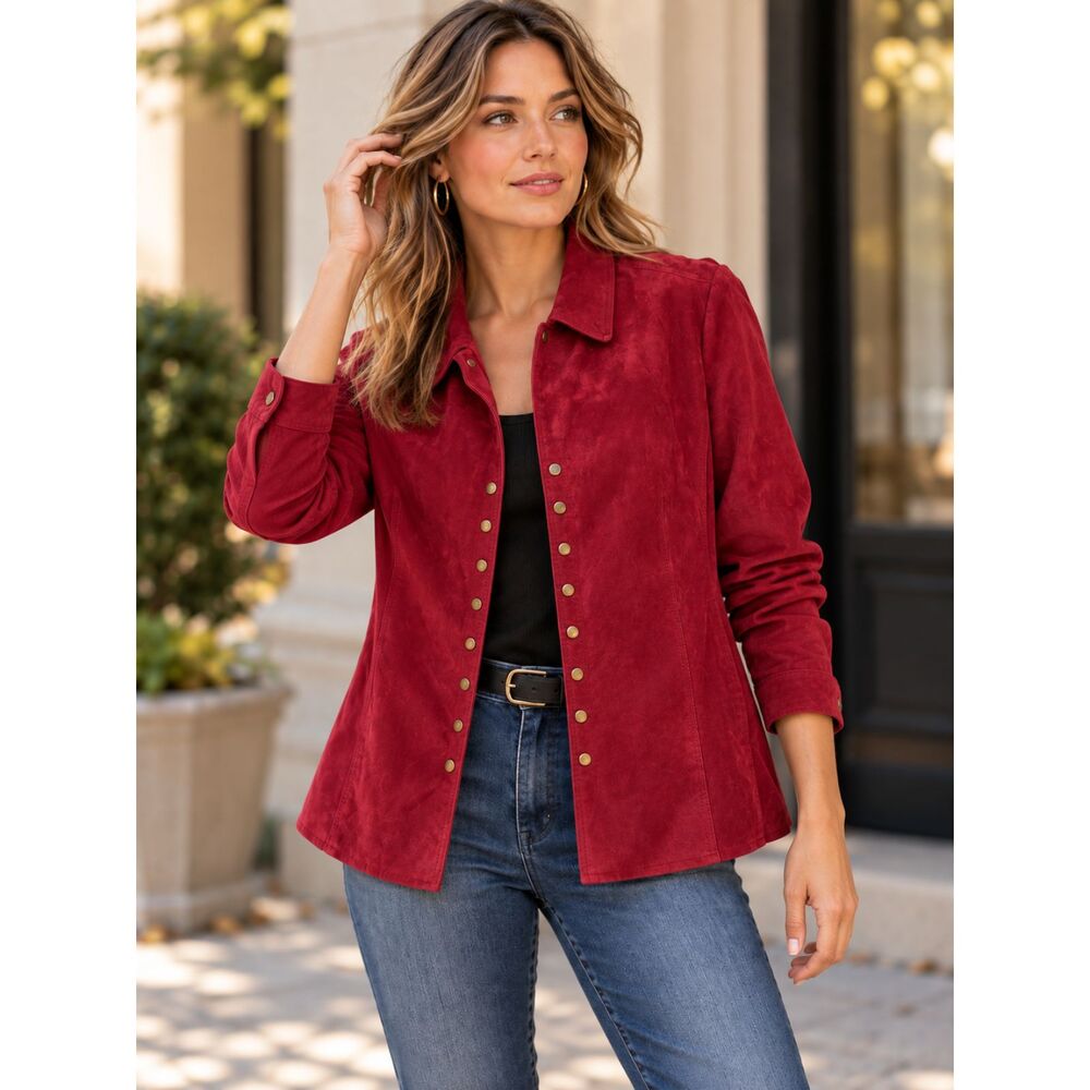 Vintage Coldwater Creek Cranberry Suede Leather Jacket/Shacket Plus Size 3X